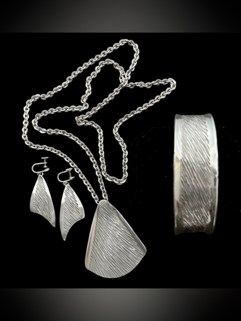 Vintage Jorgen Jensen Denmark pewter 3 piece jewelry set